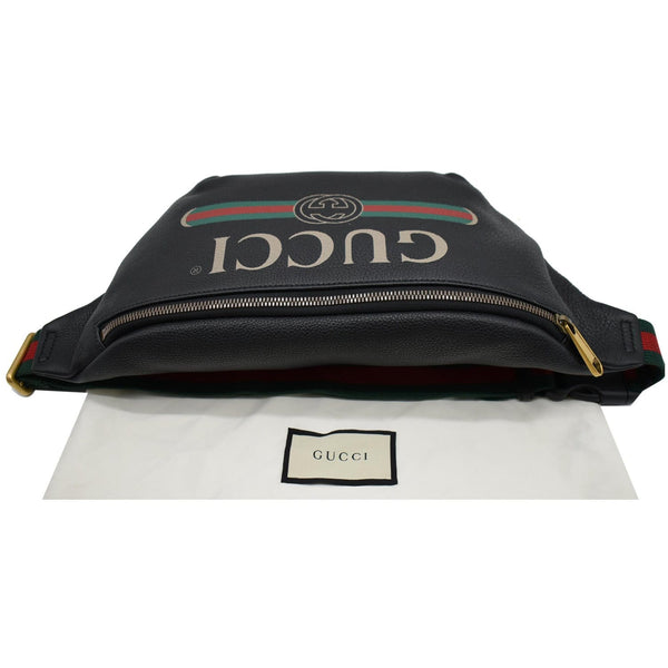 GUCCI Print Medium Leather Belt Waist Bum Bag Black 530412