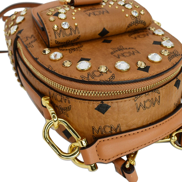 MCM Crystal Visetos Mini Nappa Leather Backpack Bag Cognac  - Hot Deals