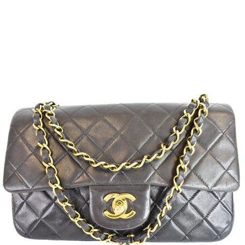 CHANEL Vintage Double Flap Lambskin Shoulder Bag Black