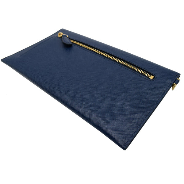 Prada Envelope Leather Chain Clutch Blue - zip pocket