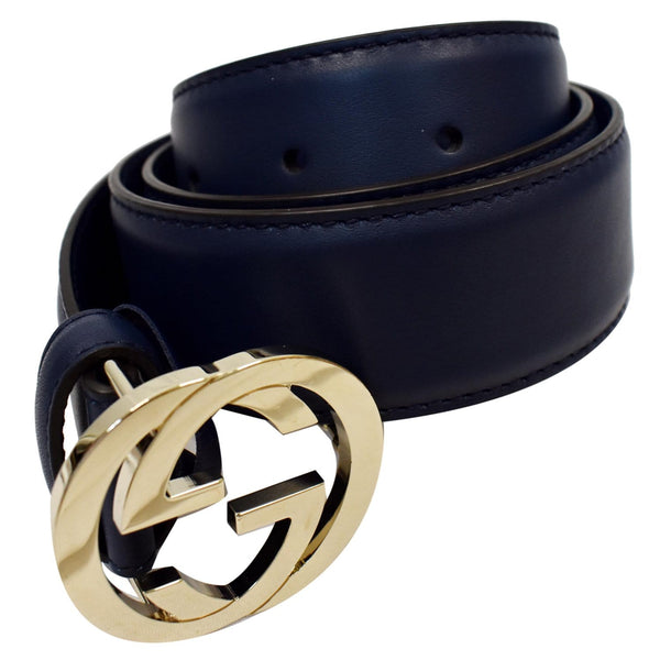 Gucci Interlocking G Leather Belt Navy Blue for sale