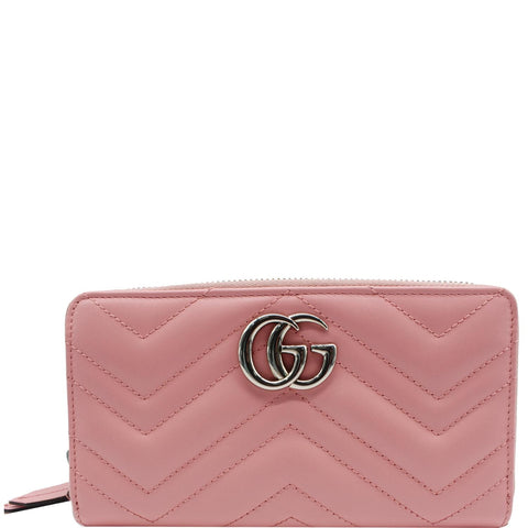 GUCCI Marmont GG Matelasse Leather Zip Around Wallet Pink