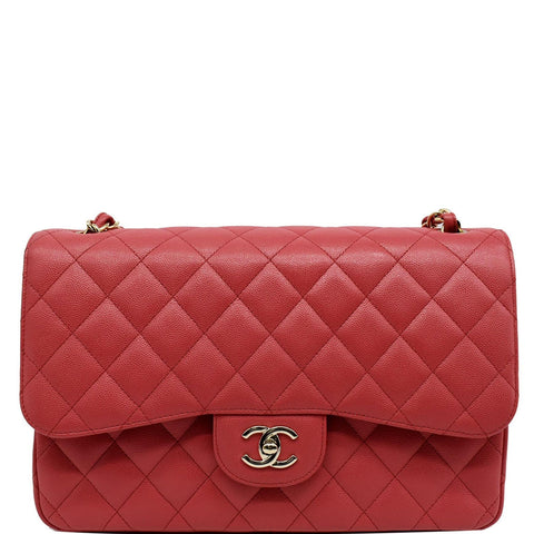CHANEL Classic Medium Double Flap Caviar Leather Shoulder Bag Rose Pink