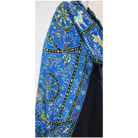 HERMES Soie Peuple Du Vent Cashmere Silk Caban Cobalt Turquoise Scarf