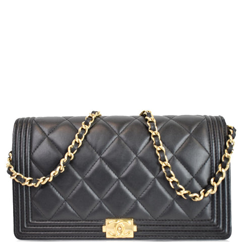 CHANEL Boy Woc Lambskin Leather Wallet On Chain Clutch Bag Black