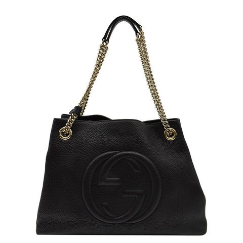 GUCCI Soho Pebbled Leather Chain Shoulder Bag Black 308982