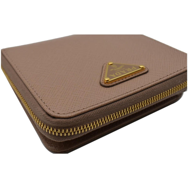 PRADA Small Saffiano Leather Zip Around Wallet Cameo Beige