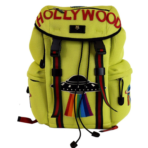 GUCCI Techpack Hollywood Embroidery Mesh Fabric Backpack Bag Lime 429037