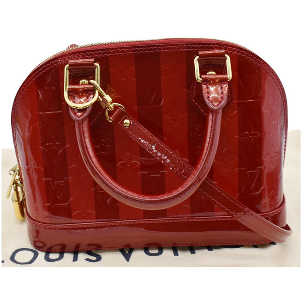 LOUIS VUITTON Rayures Alma BB Vernis Leather Satchel Crossbody Bag Pomme D'Amour