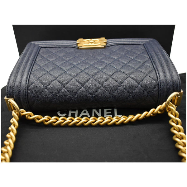 CHANEL Medium Boy Flap Quilted Leather Shoulder Bag Navy Blue