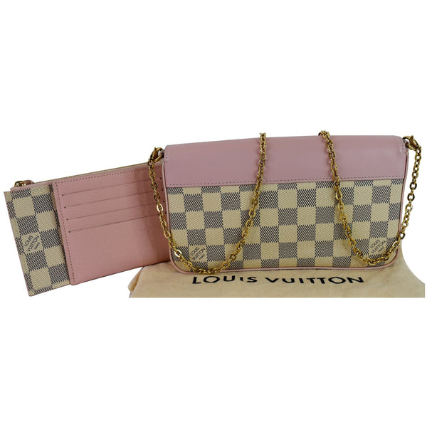 LOUIS VUITTON Pochette Felicie Damier Azur Chain Wallet Pastel Pink