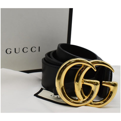 GUCCI Double G Buckle Leather Belt Black 406831 Size 95.38