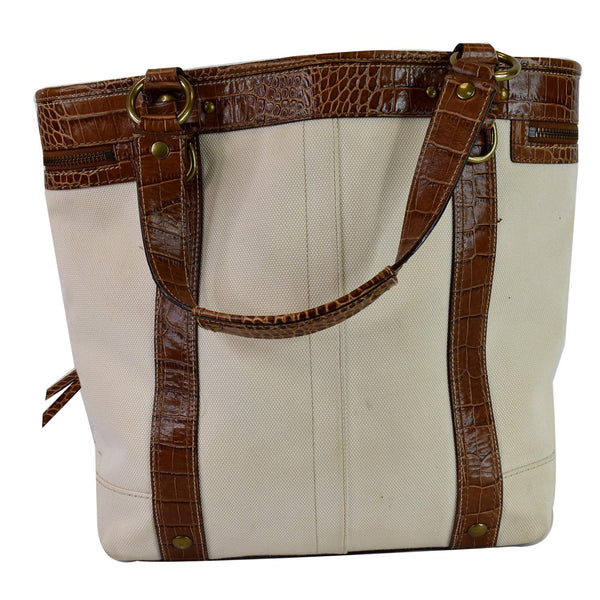 COACH MO669-10648 Canvas Embossed Leather Tote Bag Brown/Ivory