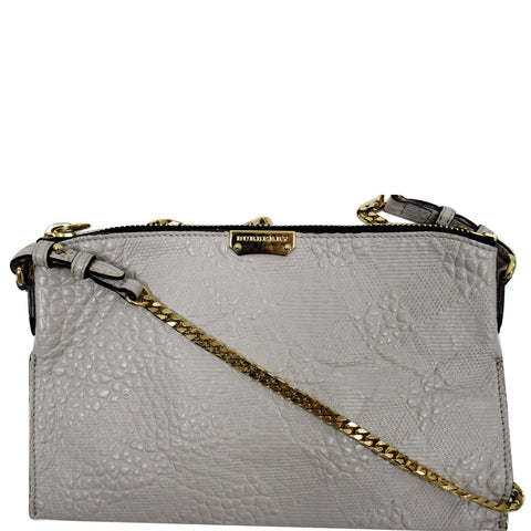 BURBERRY Chichester Embossed Leather Crossbody Clutch Bag White
