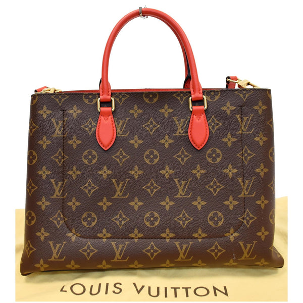 LOUIS VUITTON Flower Monogram Canvas Tote Shoulder Bag Brown/Red