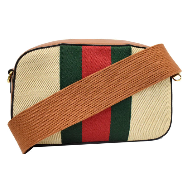 GUCCI Vintage Web Canvas Shoulder Bag Beige 575073