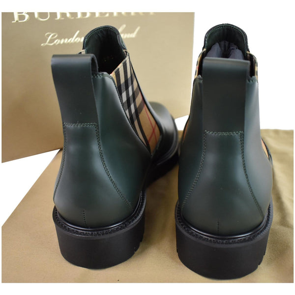 BURBERRY Vintage Check Detail Leather Chelsea Boots Black Size 12