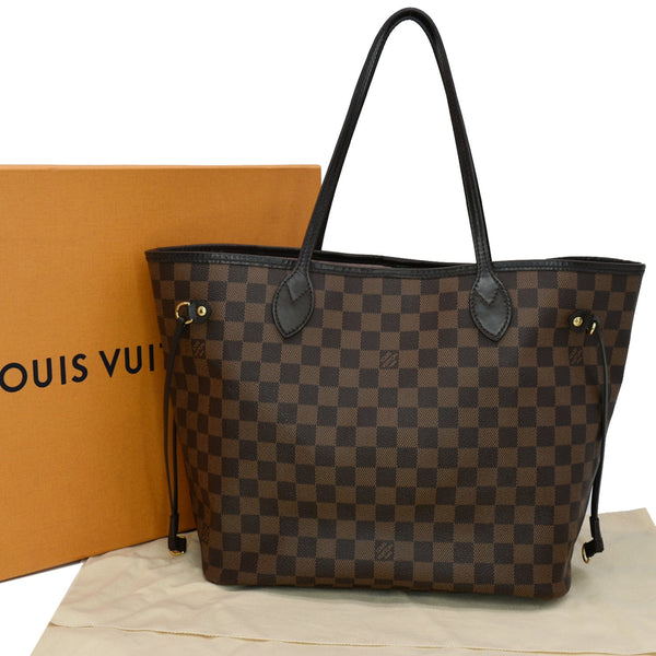 LOUIS VUITTON Neverfull MM Damier Ebene Tote Bag Rose Ballerine