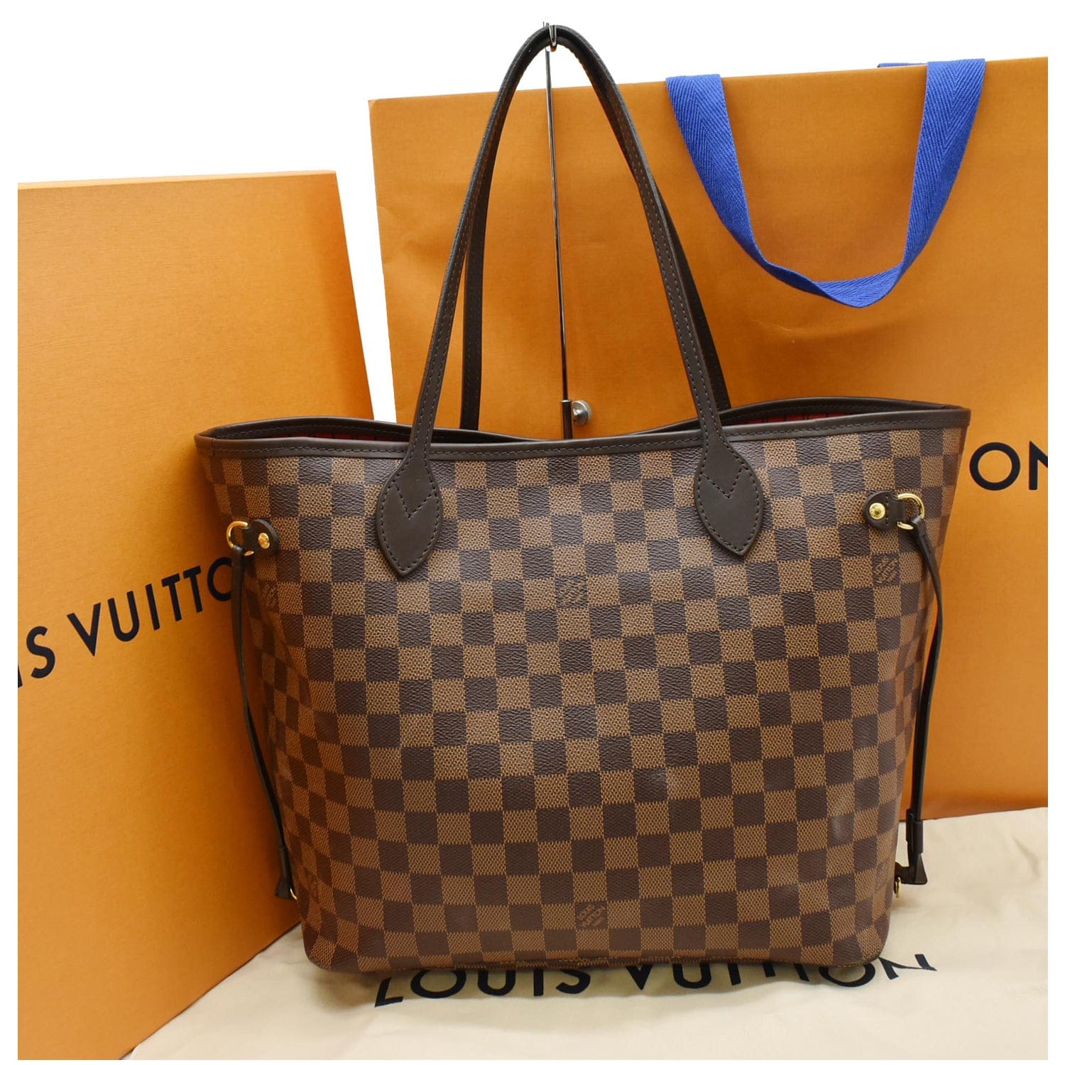 Louis Vuitton Neverfull MM Damier Ebene Tote Bag Brown