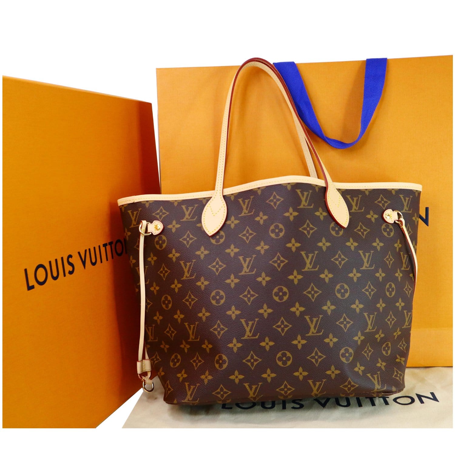 Louis Vuitton, Bags, Authentic Louis Vuitton Neverfull Mm Damier Azur  With Lv Dust Bag Box Papers