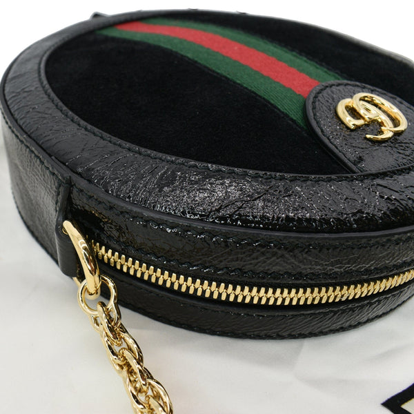GUCCI Ophidia Mini GG Round Web Leather Crossbody Bag Black 550618