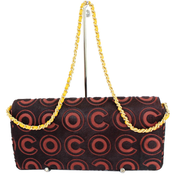 CHANEL Coco Pony Hair Leather Shoulder Bag Burgundy