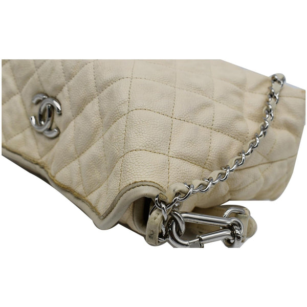 CHANEL French Riviera Quilted Caviar Leather Hobo Bag White