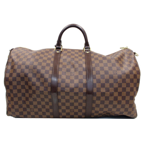 front LV Keepall Bandouliere 55 Damier Ebene Bag