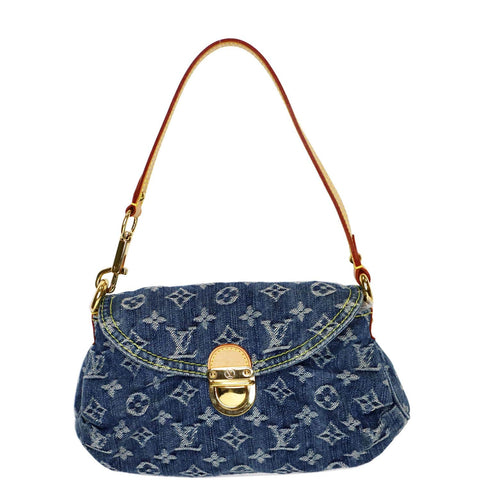 LOUIS VUITTON Mini Pleaty Monogram Denim Shoulder Handbag Blue
