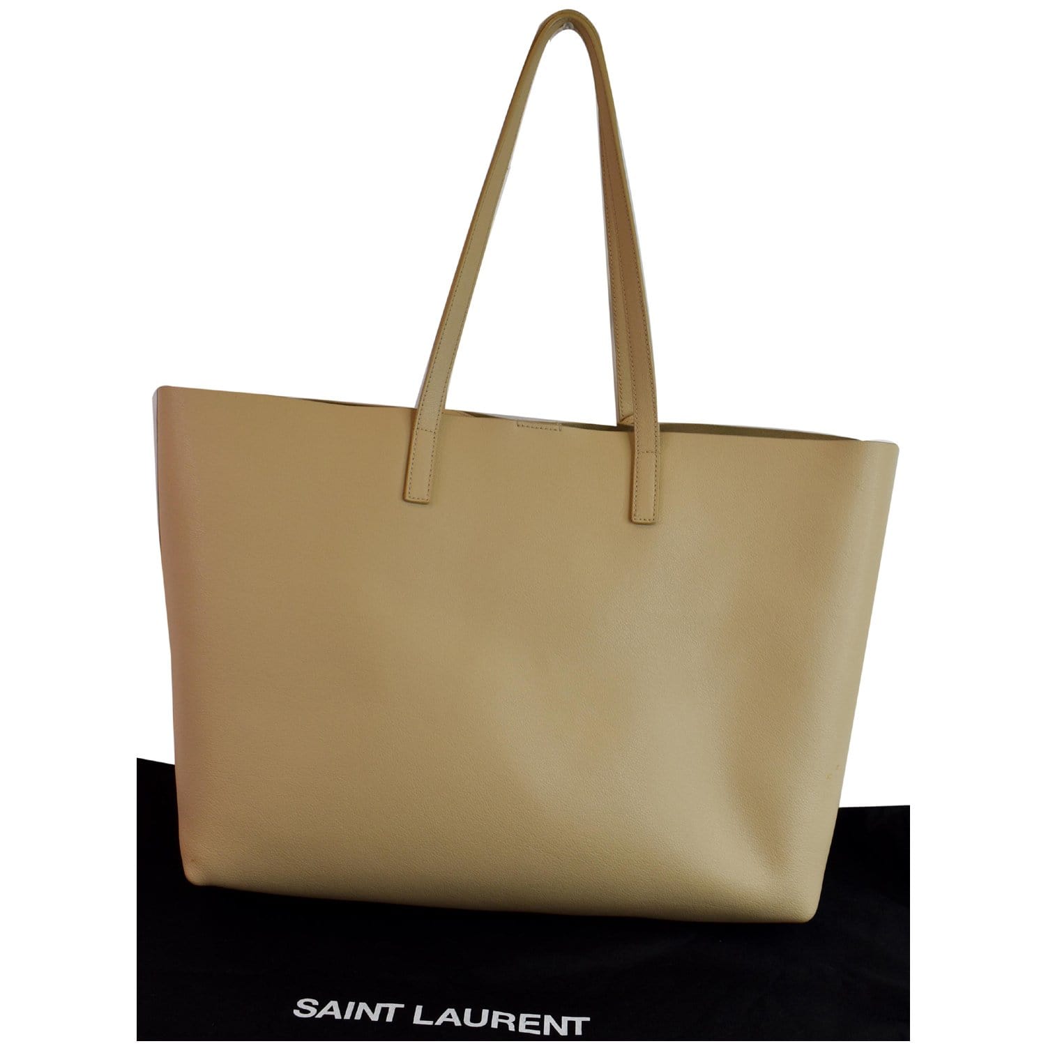 AUTH YVES SAINT LAURENT BEIGE LEATHER TOTE SHOPPER SHOPPING E/W BAG with  POUCH