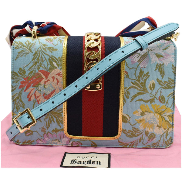 GUCCI Sylvie Medium Flora Fabric Canvas Top Handle Bag Light Blue 551150