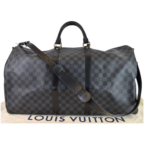 LOUIS VUITTON Keepall Bandouliere 55 Damier Graphite Travel Bag Black