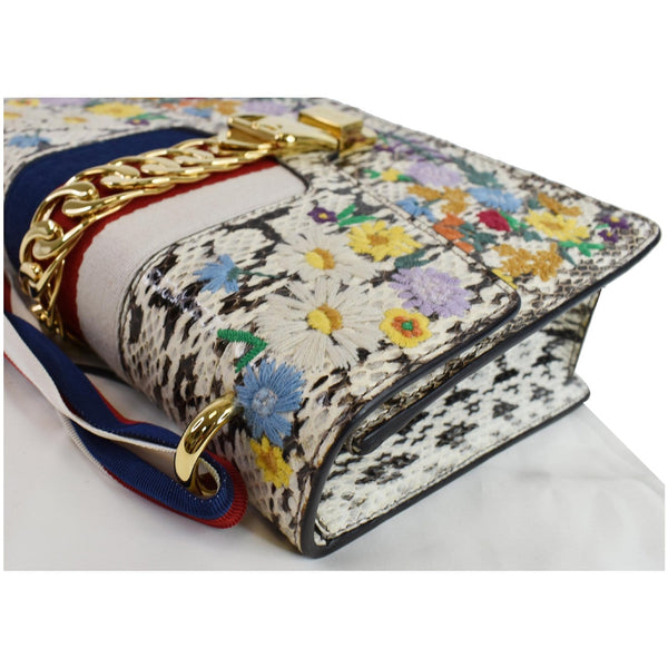 Gucci Small Sylvie Floral Embroidered Roccia Snakeskin Bag