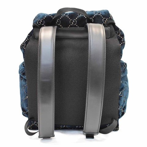 GUCCI Classic GG Monogram Medium Velvet Backpack Dark Blue 574923