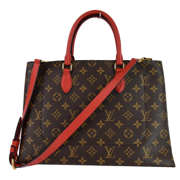 Louis Vuitton Flower Monogram Canvas Shoulder Tote Bag - red strap