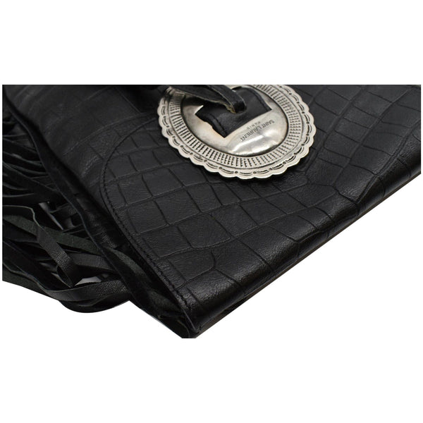 YVES SAINT LAURENT Anita Fringe Leather Crossbody Bag Black