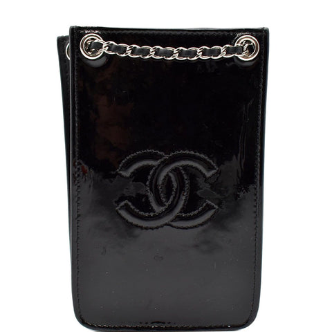 CHANEL O-Phone Holder Patent Leather Crossbody Bag Black