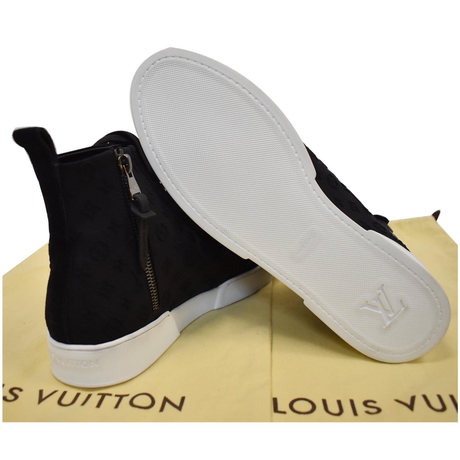 White Louis Vuitton hightop sneakers