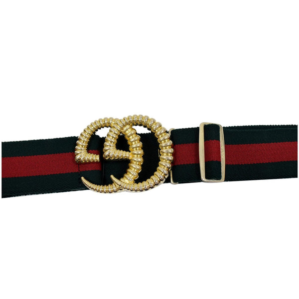 GUCCI Torchon Double G Web Elastic Belt Dark Green Size 90/36