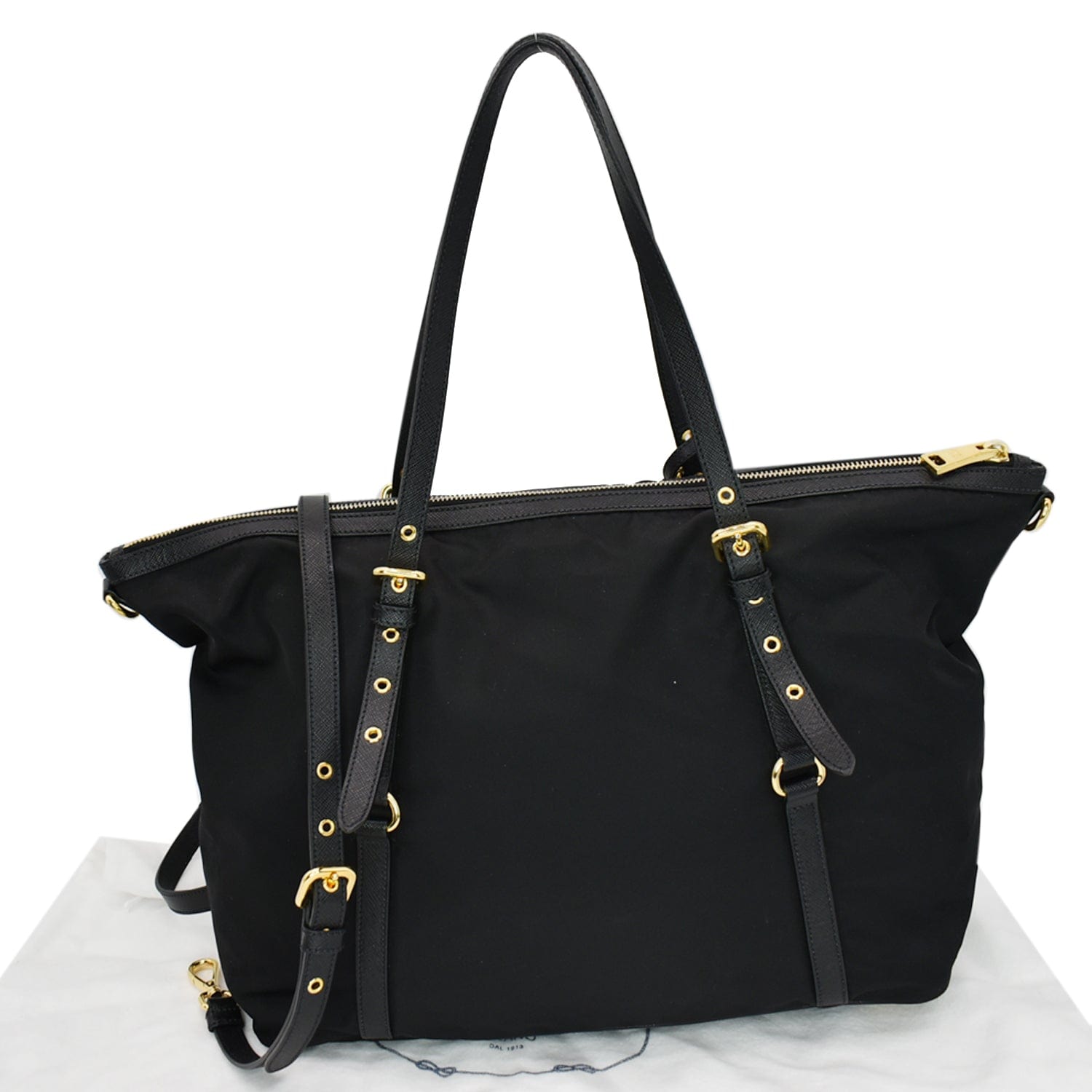 PRADA Black Tessuto Nylon Saffiano Women Fashion Tote Bag with Shoulder  Strap