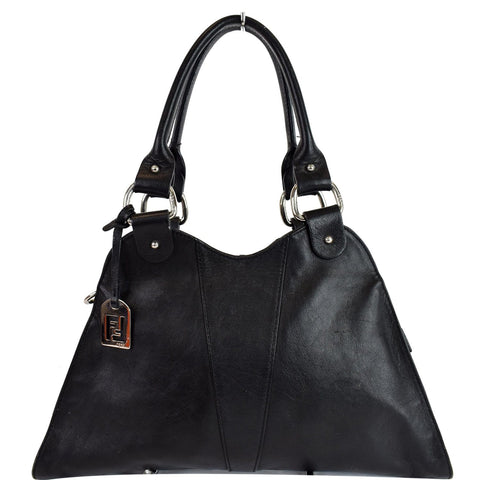 FENDI Devil Trapezio Top Handle Calfskin Tote Shoulder Bag Black