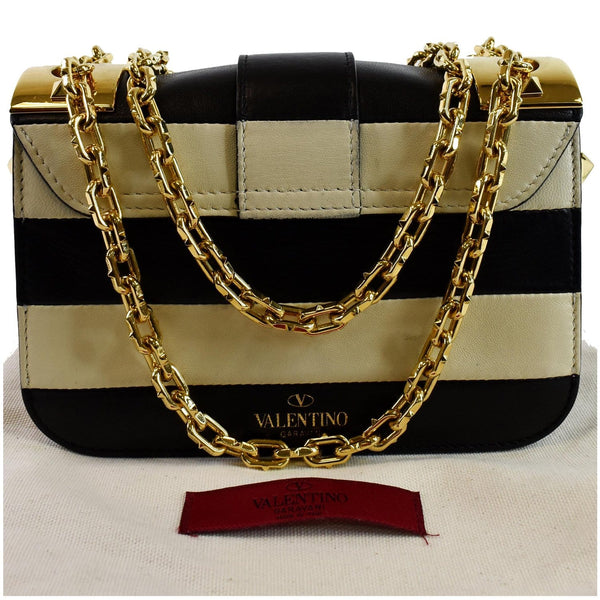 VALENTINO Striped B Rockstud Leather Shoulder Bag Ivory