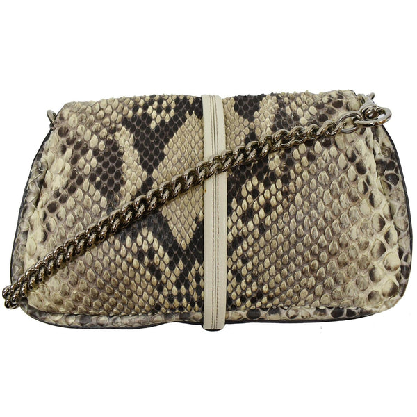 GUCCI Croisette Bamboo Evening Python Leather Shoulder Bag Off White 235320