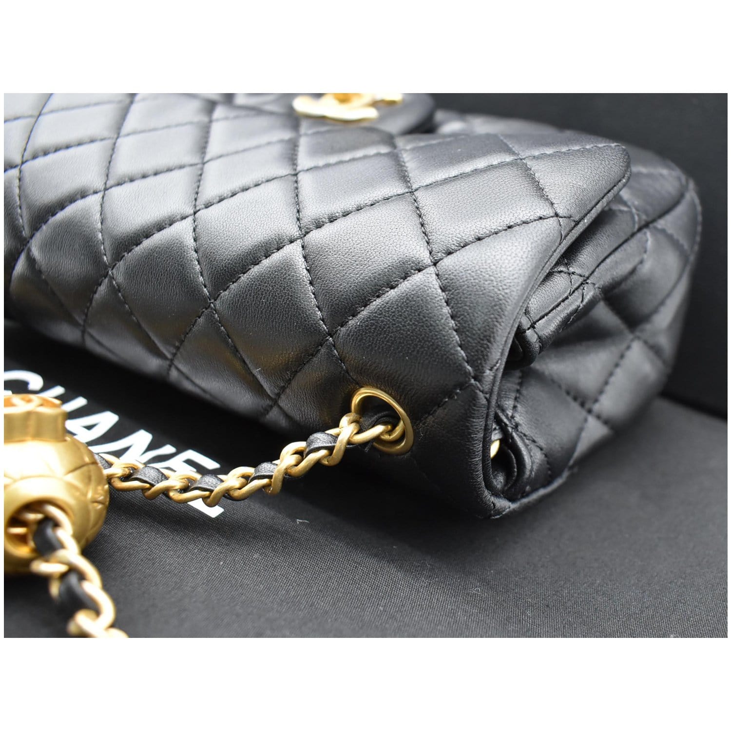 🖤NWT 22S CHANEL 🖤 Black Mini Rectangle Pearl Crush Braid Gold Ball Flap  Bag