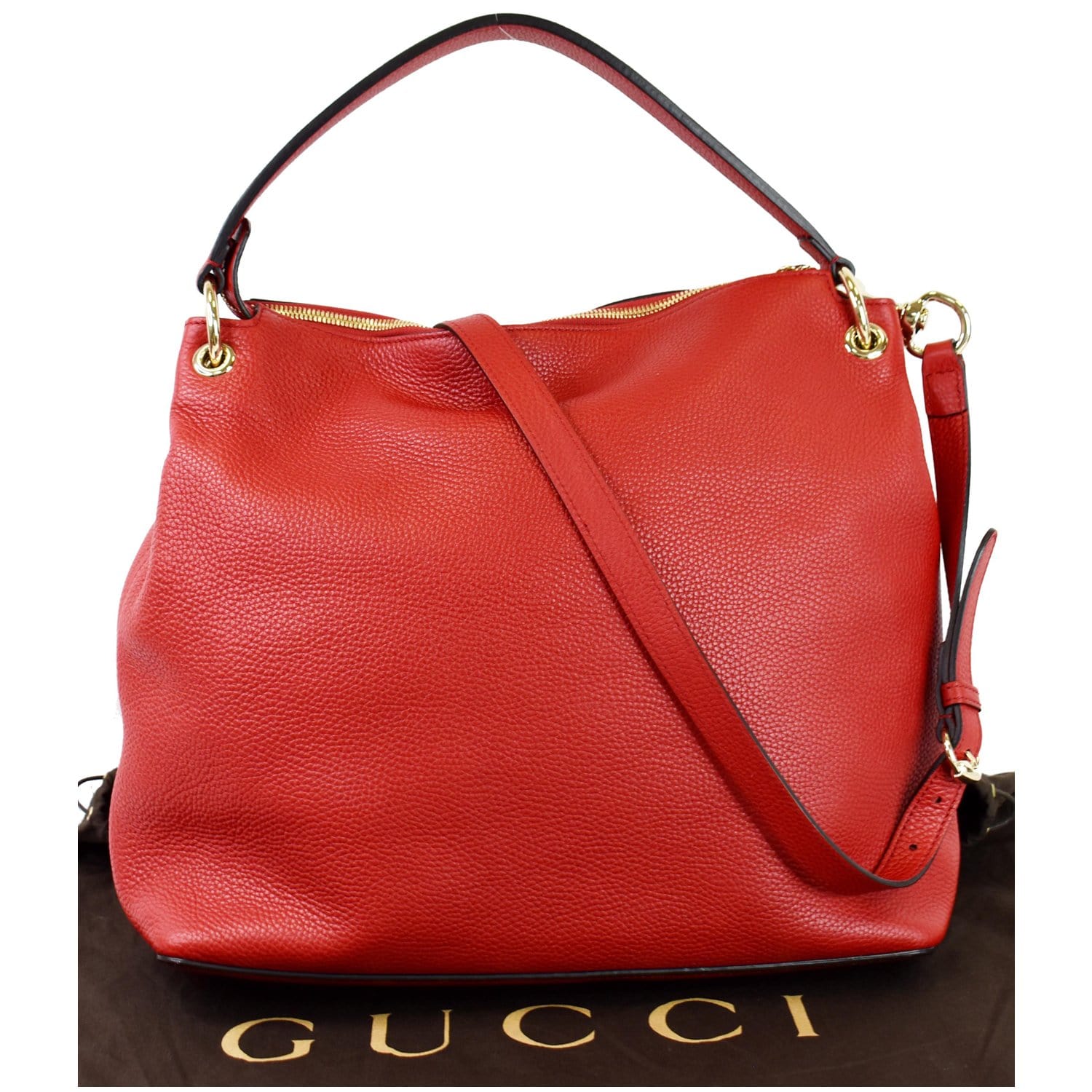 Gucci Soho Large Pebbled Leather Hobo Shoulder Bag Red