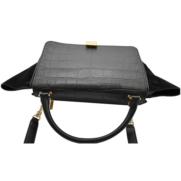 CELINE Trapeze Medium Croc Tote Shoulder Bag Black