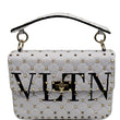 VALENTINO Medium Rockstud Spike Quilted Leather Tote Crossbody Bag White