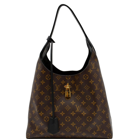 LOUIS VUITTON Flower Monogram Canvas Shoulder Hobo Bag Brown