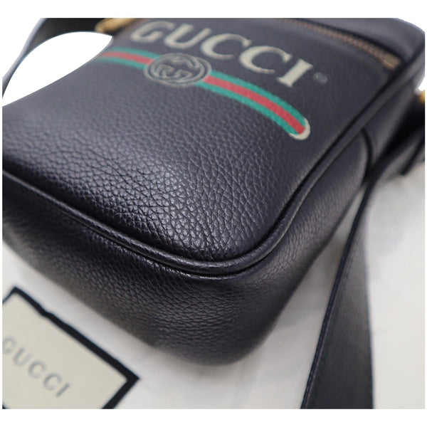 Gucci Logo Grained Calfskin Leather Messenger Bag Black