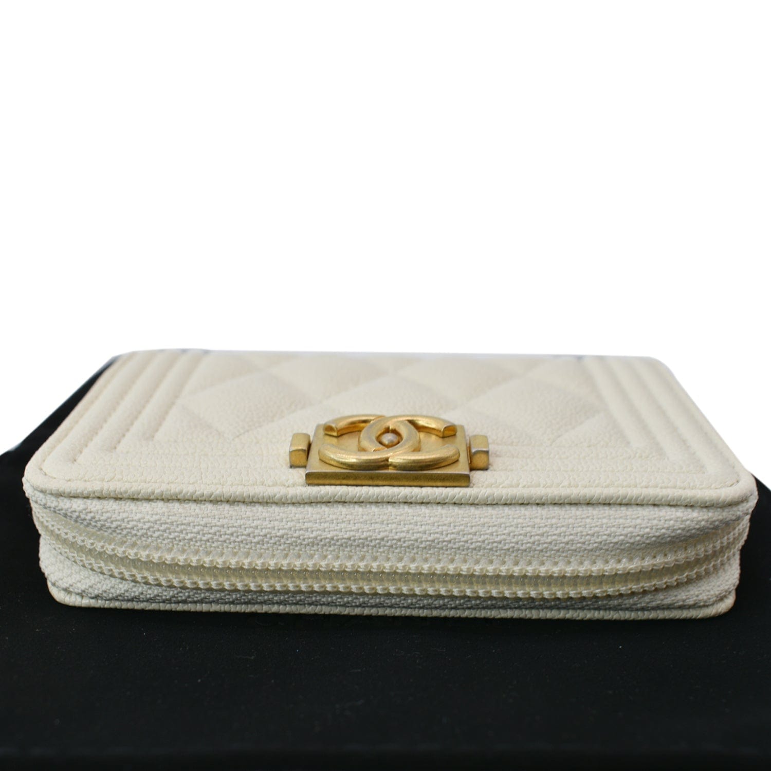 CHANEL Caviar Quilted Zip Coin Purse White 467396